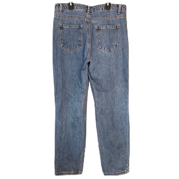 Shein Women’s Blue Denim Distressed Destroyed Ripped High Waist Jeans Large - Picture 2 of 10